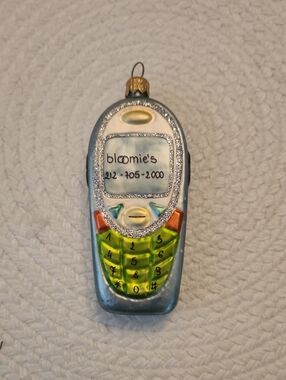 Bloomingdales Glass Cell Phone Ornament in Blue, Silver and Green